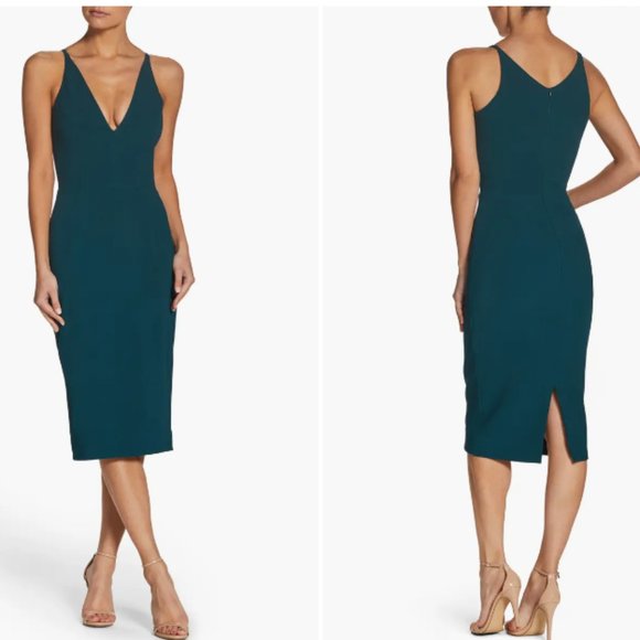 DRESS THE POPULATION LYLA CREPE PINE GREEN COCKTAIL DRESS sz L - Picture 4 of 4